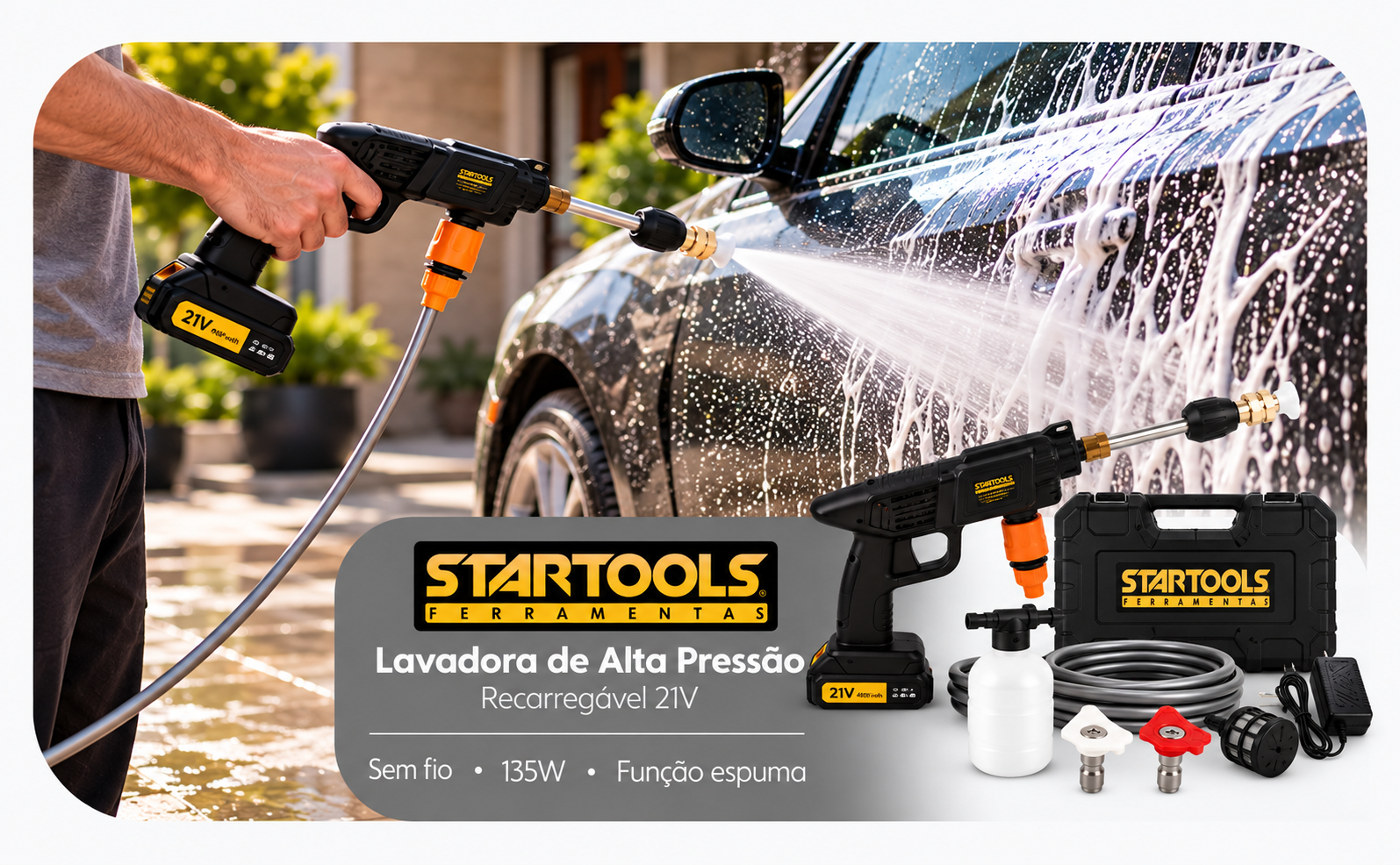 Detalhes e acessórios da Lavadora de Alta Pressão Startools AR0861