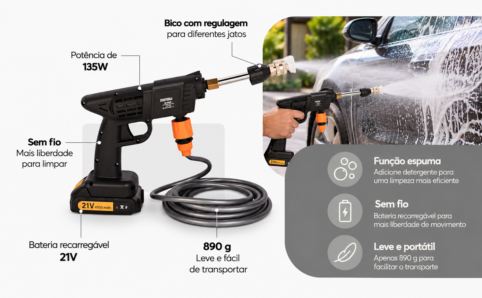 Lavadora de Alta Pressão Recarregável 21V Startools AR0861