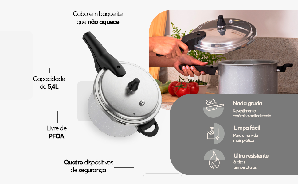 Detalhes da Panela de Pressão Brinox Ceramic Life Super