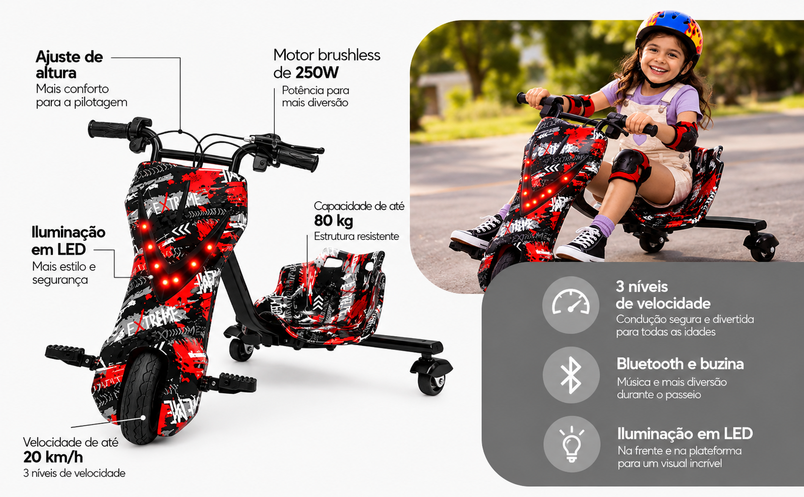 Triciclo Elétrico Drift Extreme 36V Zippy Toys