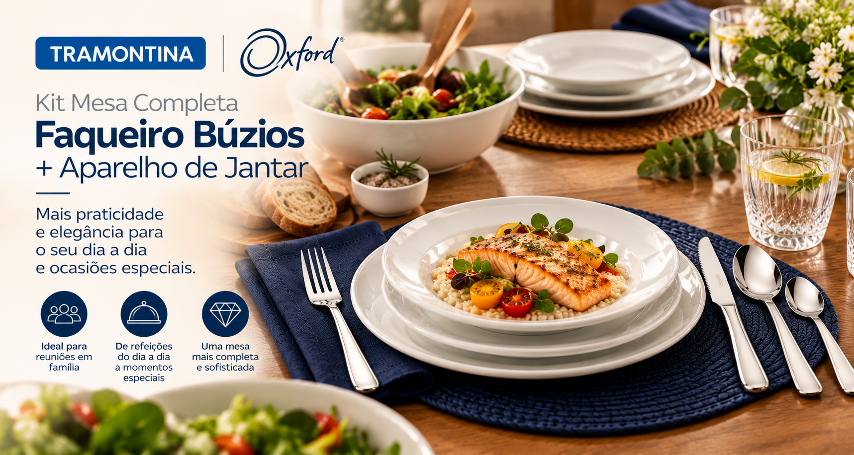 Kit Aparelho de Jantar Branco Oxford 12 Peças com Faqueiro Tramontina Búzios 24 Peças